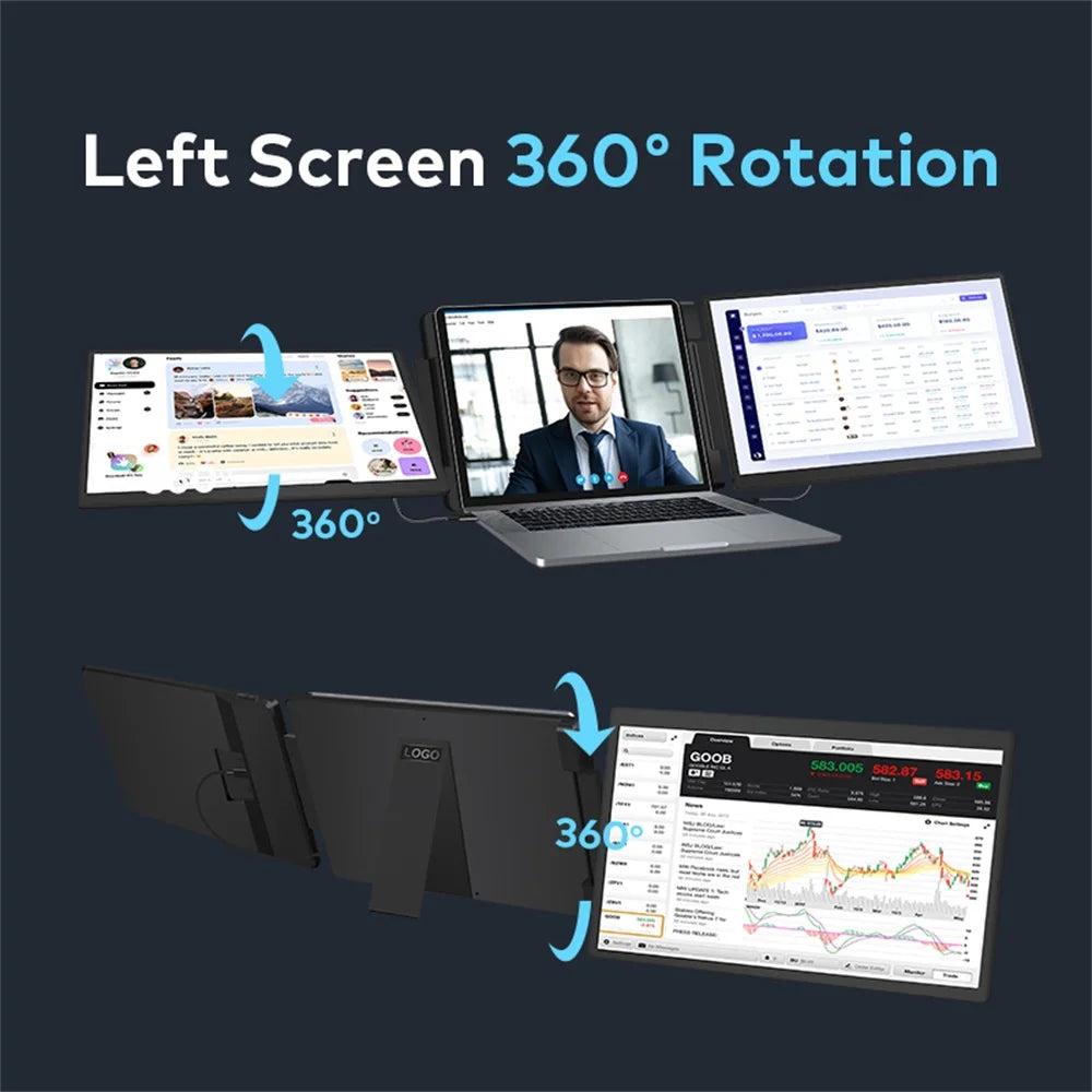 Rospider 15.6" Dual Screen Extender – FHD IPS Triple Expandable Laptop Monitor for Productivity