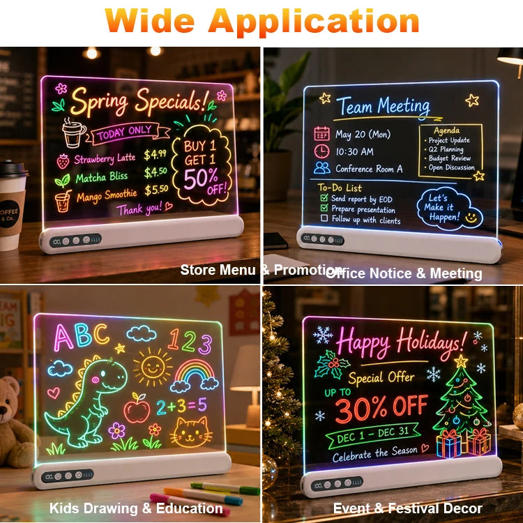 LED Light-Up Drawing Board – Rechargeable, with Timer & 7 Markers