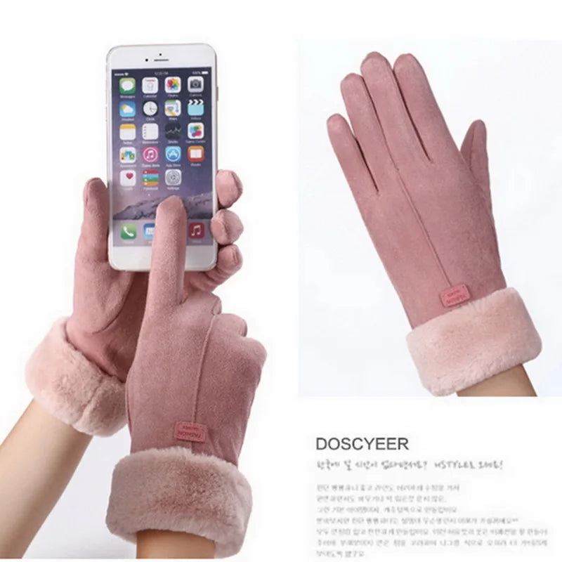 Women's Thick Plush Suede-Feel Touchscreen Gloves
