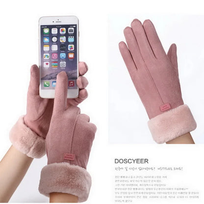 Dicke, plüschige Damen-Touchscreen-Handschuhe in Wildlederoptik