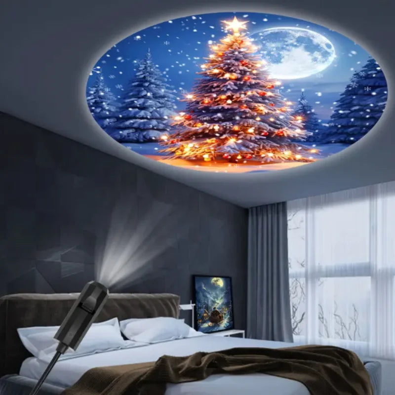 Mini USB Christmas Projector – Santa, Snowman & Tree Patterns