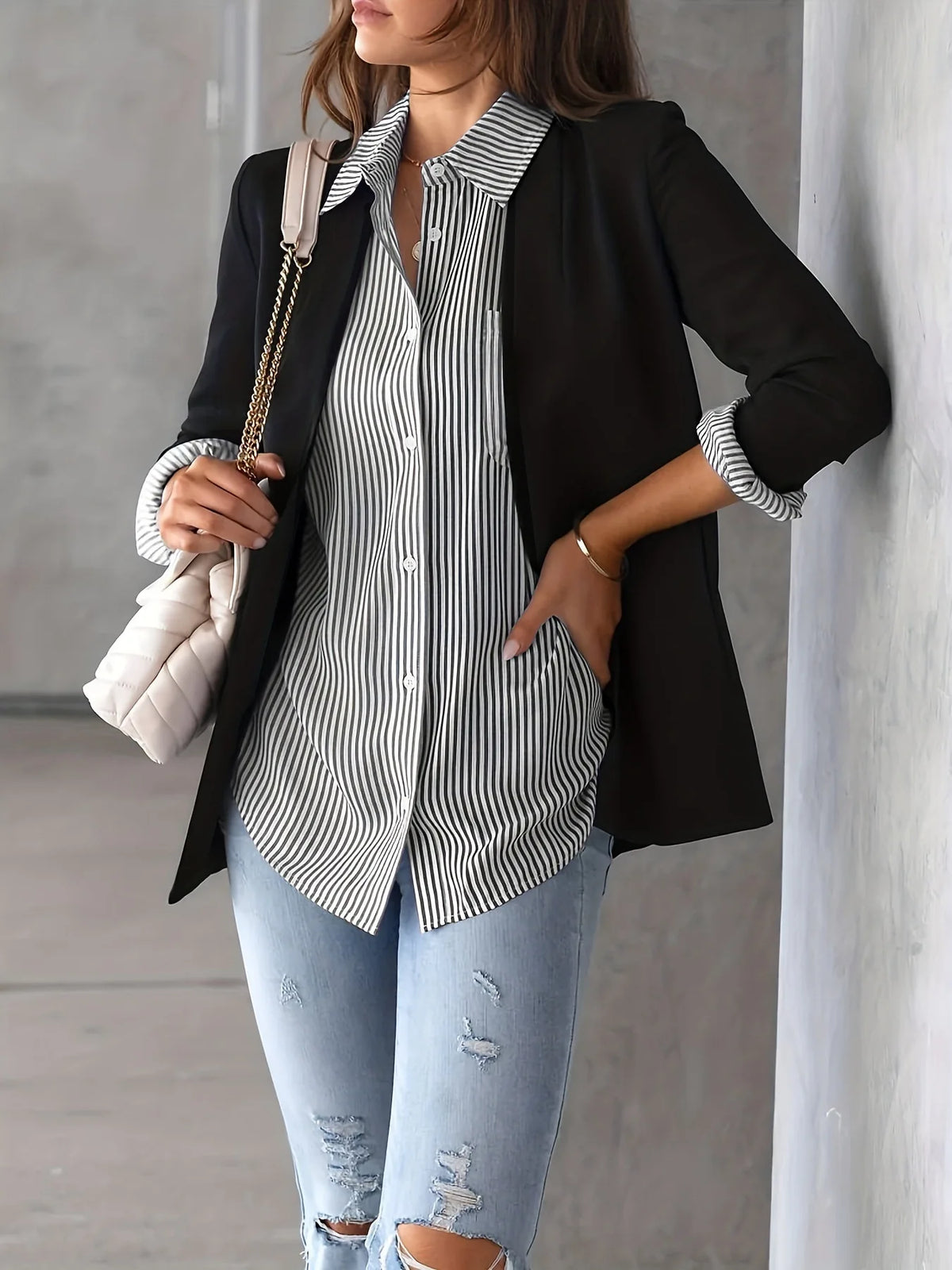 Women Long Sleeve Striped Loose Shirt Office Lady Elegant Turn Down Collar Harajuku Blouse Casual Lapel Tops Female Clothes