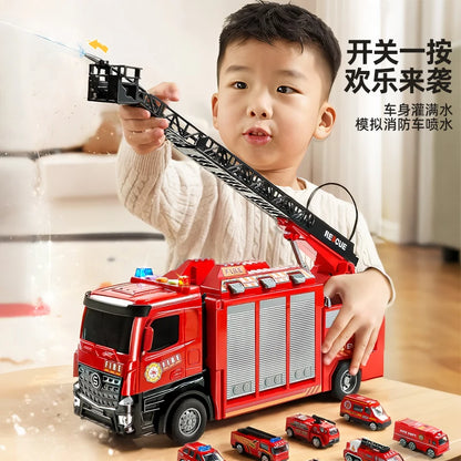 Alloy Fire Truck Toy with Extending Ladder – Transforming Rescue Truck