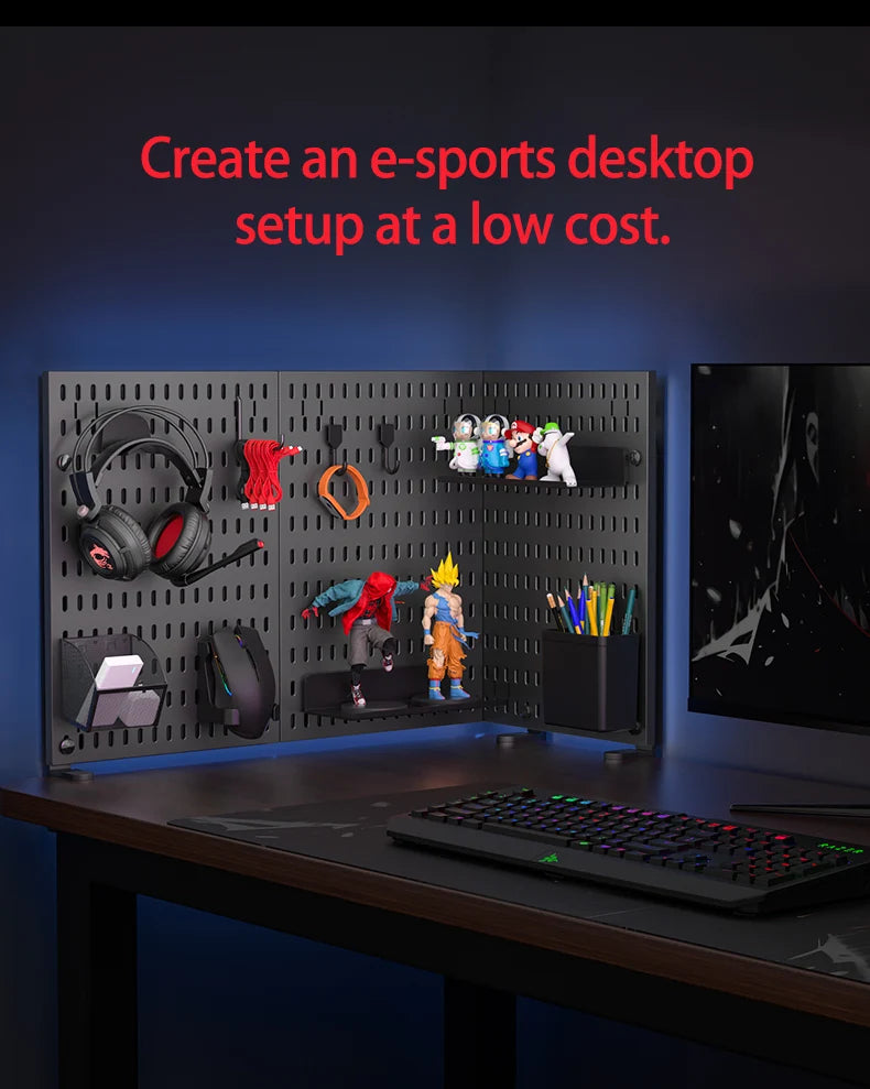 No Drill Desktop Pegboard Rack Gaming Room Organizer For Controllers Headphones Switch Figurine Stationery Storage