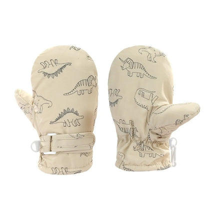 Muffole da neve con dinosauri per bimbi piccoli – Foderate in pile, taglie S, M, L