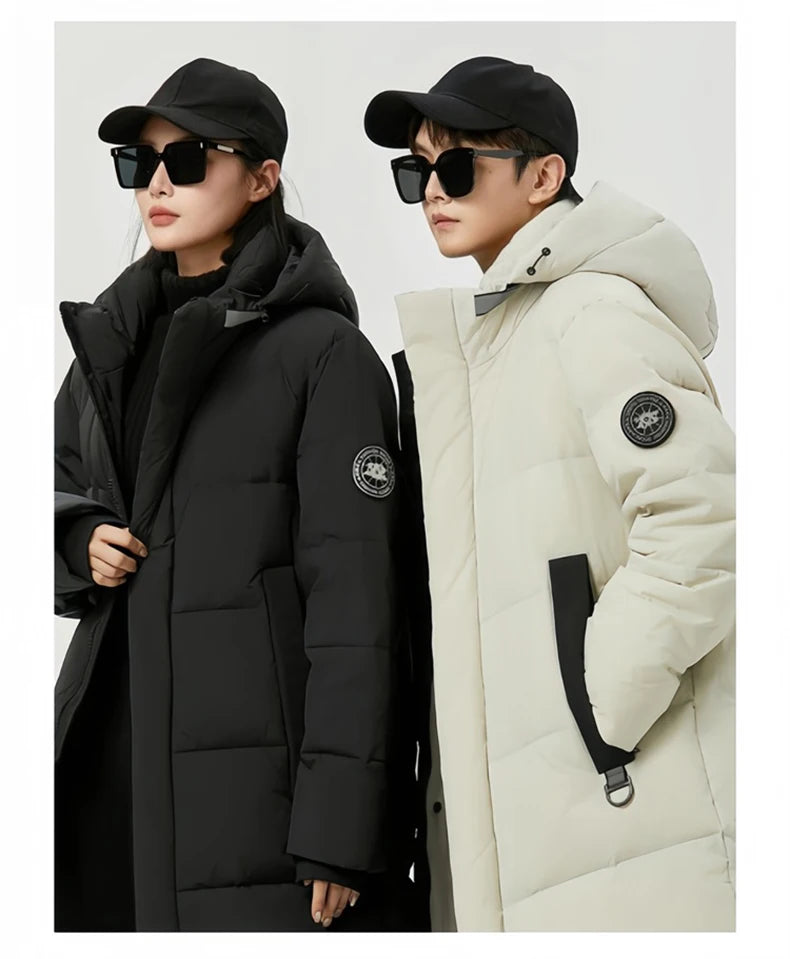 Winter Long Down Jacket Women Windbreaker Jacket Fashion Couple Down Coat Warm Hooded Thick Winter Windproof Waterproof Men Coat