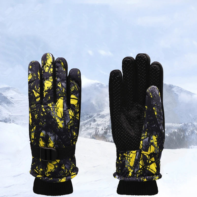 Kids' Adjustable Printed Snow Mittens – Warm Ski Mittens for Boys & Girls