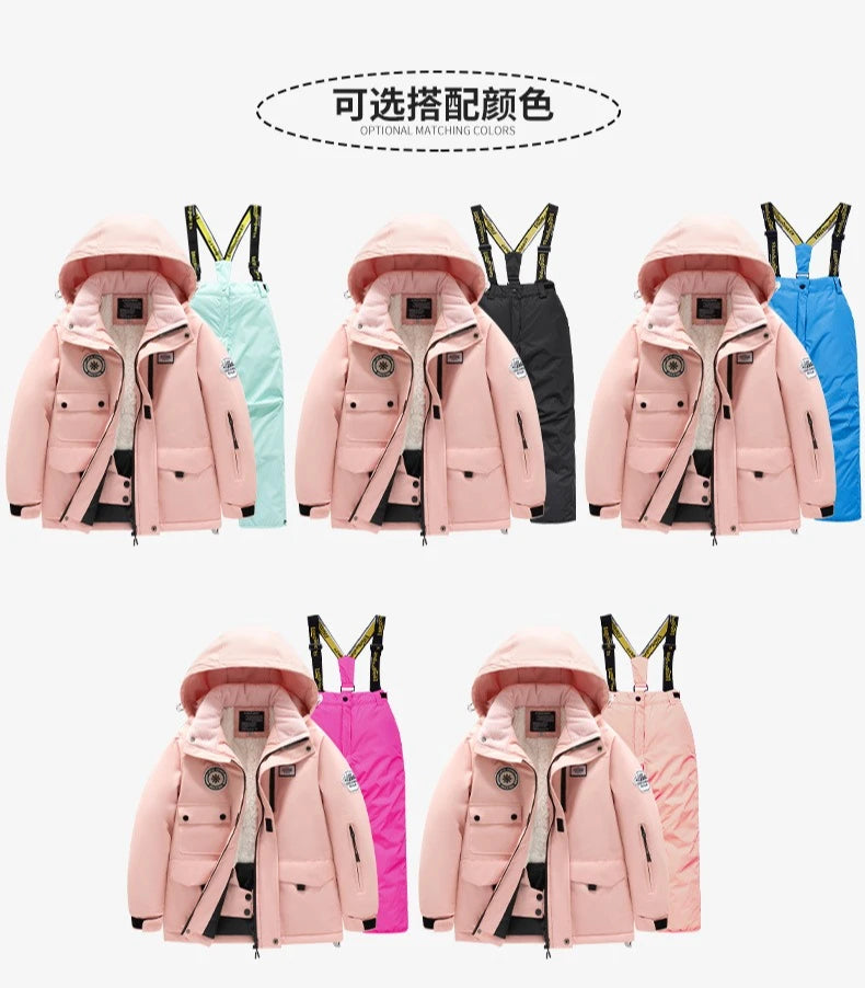 Children's Ski Suit Girls Boys Outdoor Thickened Waterproof Windproof Warm Teenager Ski Pants Equipment 100-165cm