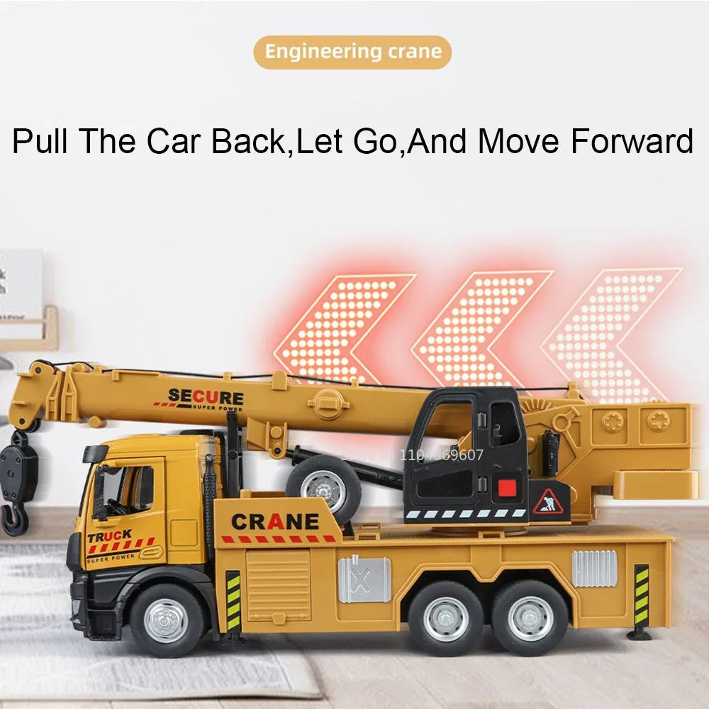 1:24 Diecast Crane & Mixer Truck with Lights, Sounds & Pull-Back