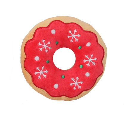 Plüsch-Kauspielzeug für Hunde mit Quietschgeräusch, Weihnachtsmotiv mit Nikolaus, Rentier, Lebkuchenmännchen und Donut, Weihnachts-Plüschspielzeug für Katzen und Hunde, Quietsche-Haustierspielzeug