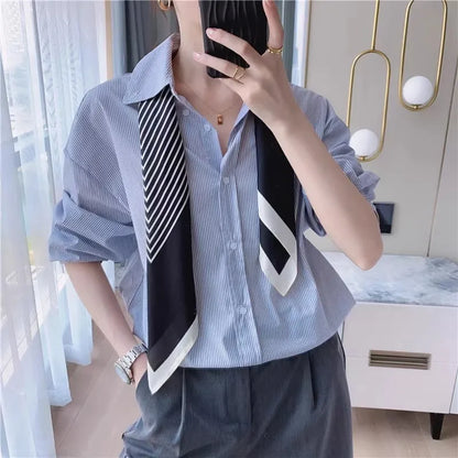 Striped Satin Square Scarf – 70 cm Neck Scarf & Headscarf