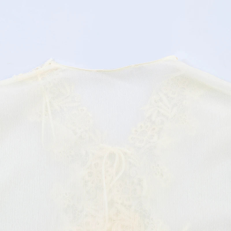 Willshela Women Fashion Lace Patchwork Lace Up Ruffled Pleated Blouse Vintage O-Neck Long Sleeves Female Chic Lady Shirts