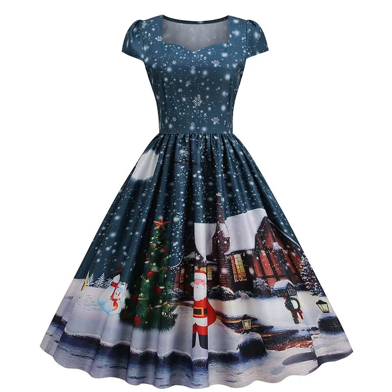 Women's Vintage-Style Printed A-Line Party Dress