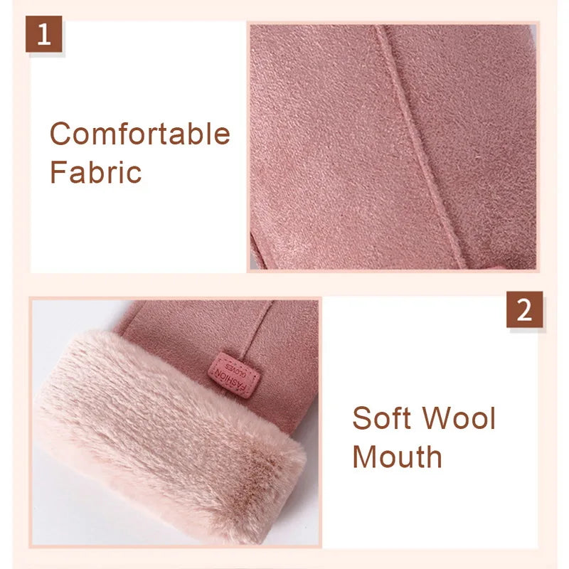 Women's Thick Plush Suede-Feel Touchscreen Gloves