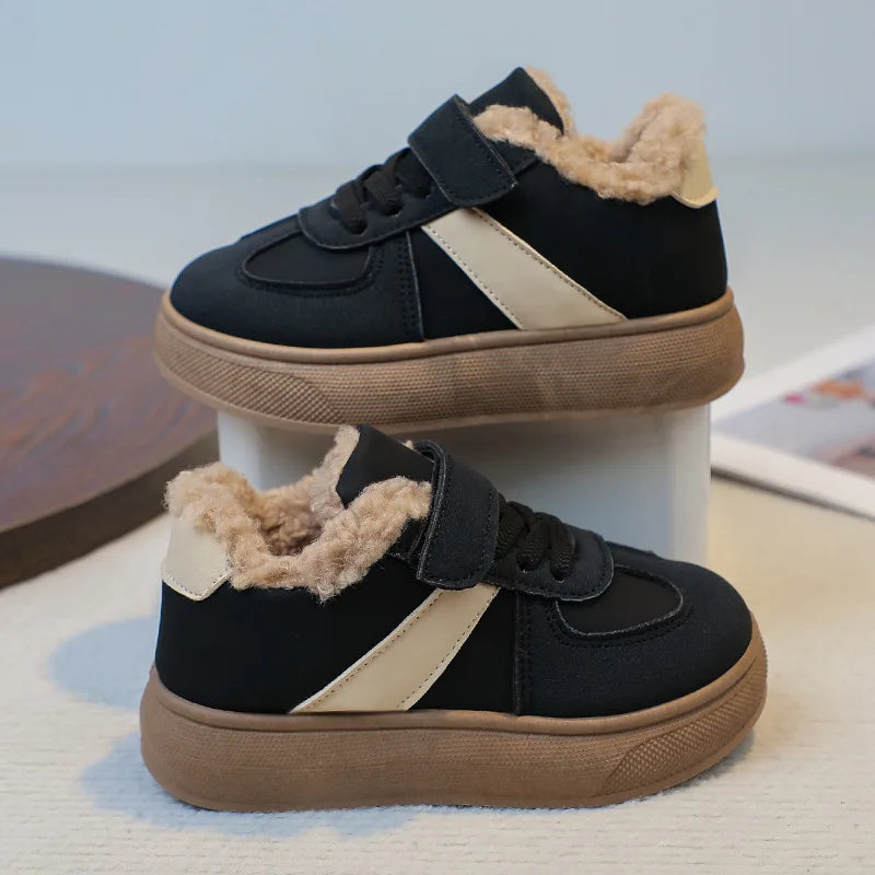 Kids' Plush-Lined Hook-and-Loop Winter Shoes