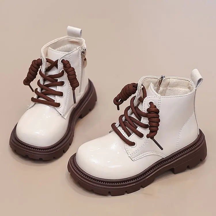 Girls' Ankle Boots – Faux Leather with Side Zip & Anti-Slip Sole
