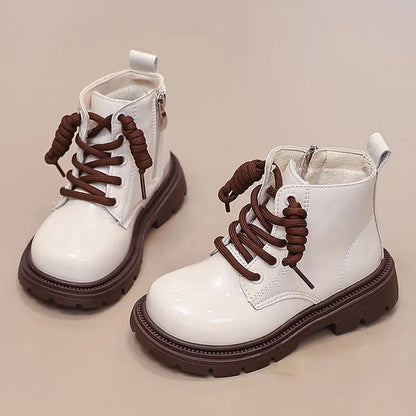 Girls' Ankle Boots – Faux Leather with Side Zip & Anti-Slip Sole