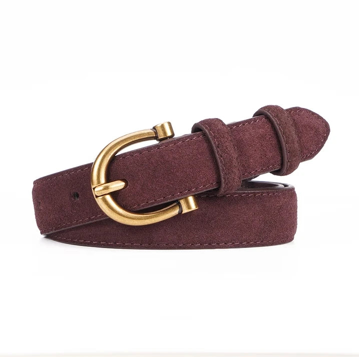 Women's Suede Belt with Gold Horseshoe Buckle