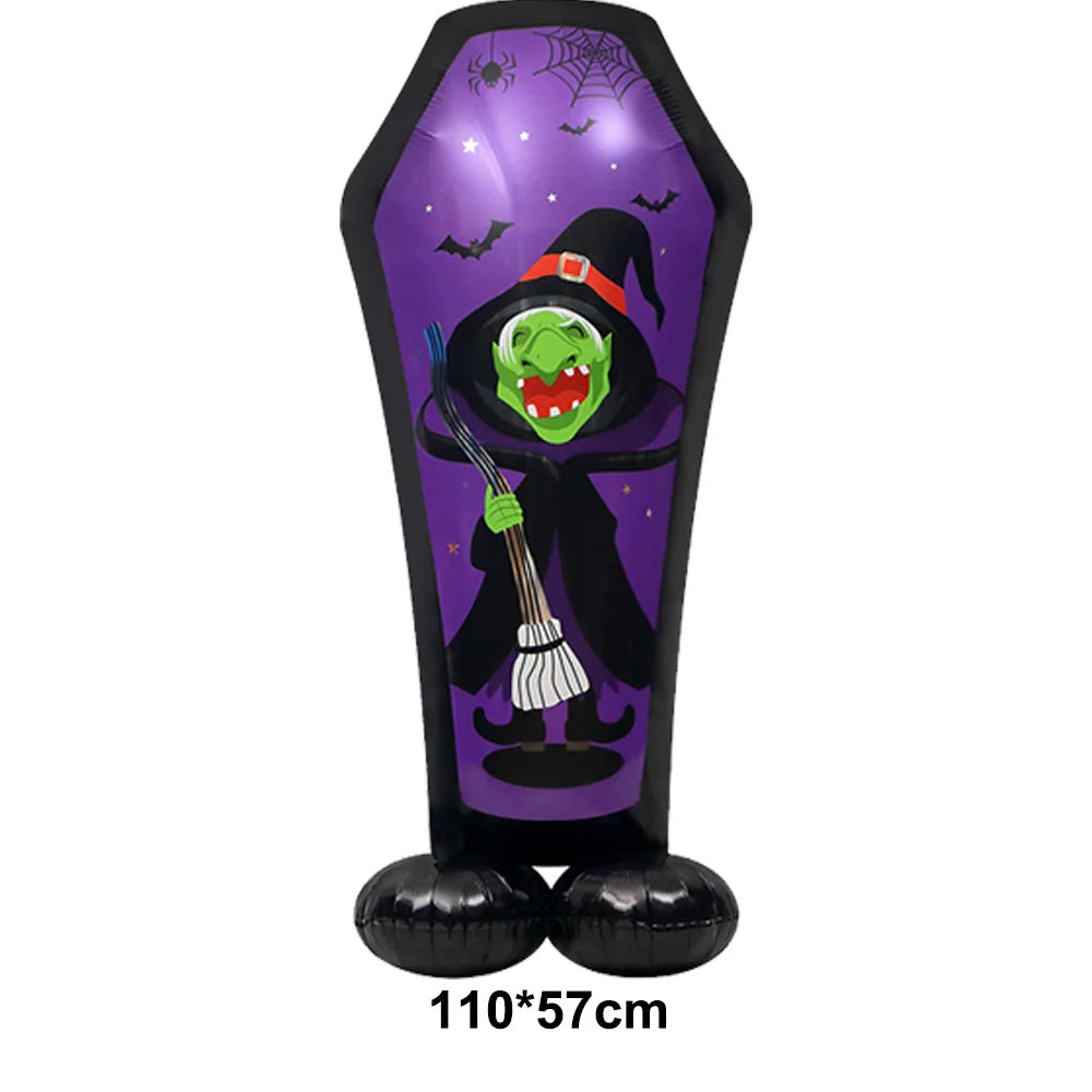 Halloween Standing Foil Balloons – Haunted House, Skull, Witch & Coffin Mylar Decorations