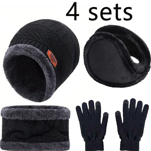 Winter Hat, Scarf & Gloves Set – Fleece-Lined Beanie Set, Kids & Adults