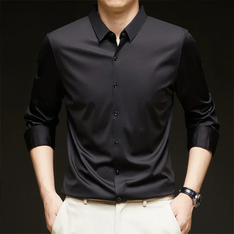 Men's Solid Long-Sleeve Business Casual Shirt
