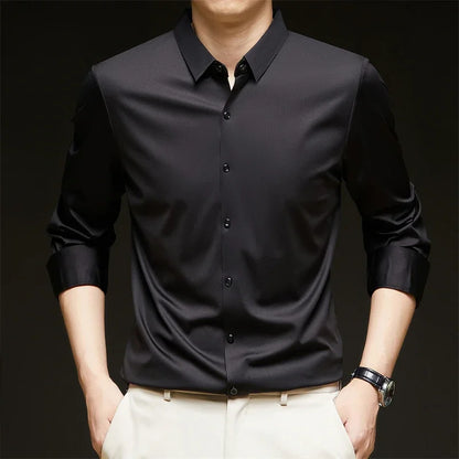 Camisa casual de negocios lisa de manga larga para hombre