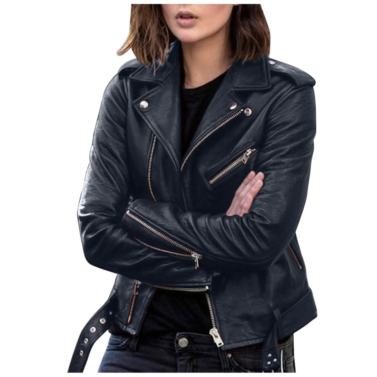 Autumn Women Plus Size PU Leather Jackets Slim Zipper Up Moto Biker Bomber Jacket Winter Belted Retro Women Short Coats S-5XL