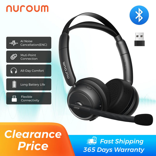 سماعة مكتب لاسلكية Nuroum HP31DU – بلوتوث 5.3، ميكروفون بخاصية إلغاء الضوضاء ووصلة USB