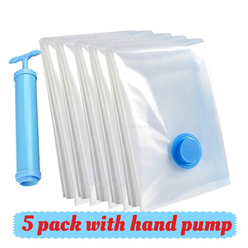 Vacuum Storage Bags with Hand Pump | 5 Sizes, 1–5 Pack | Space Saver Bags for Clothes & Bedding