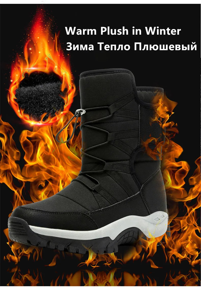 Brand Men's Winter Shoes Waterproof Men's Boots Warm Plush Couple Snow Boots Outdoor Non-slip Hiking Boots Men Work Ankle Boots