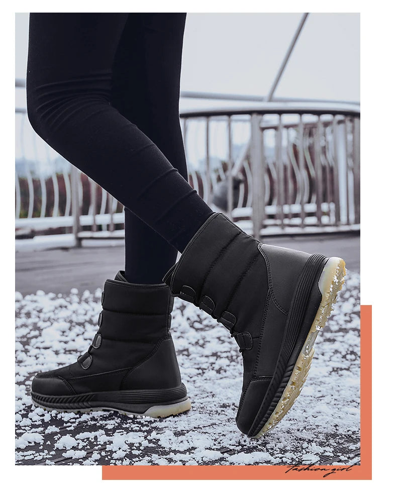 Women's Lace-Up Snow Boots – Plush-Lined Mid-Calf Winter Boots
