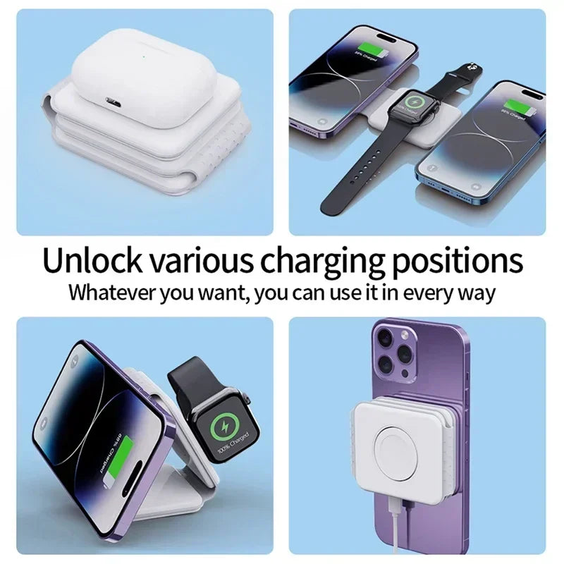 30W Foldable 3-in-1 Wireless Charger for Phone, Watch & AirPods