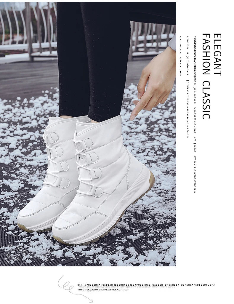 Women's Lace-Up Snow Boots – Plush-Lined Mid-Calf Winter Boots