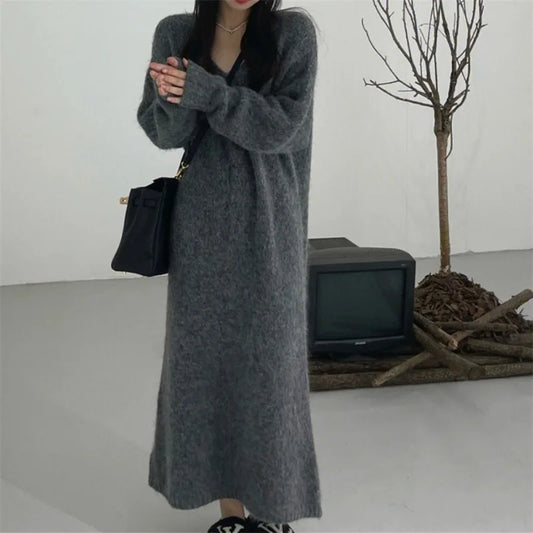 Women's Loose V-Neck Ankle-Length Dress