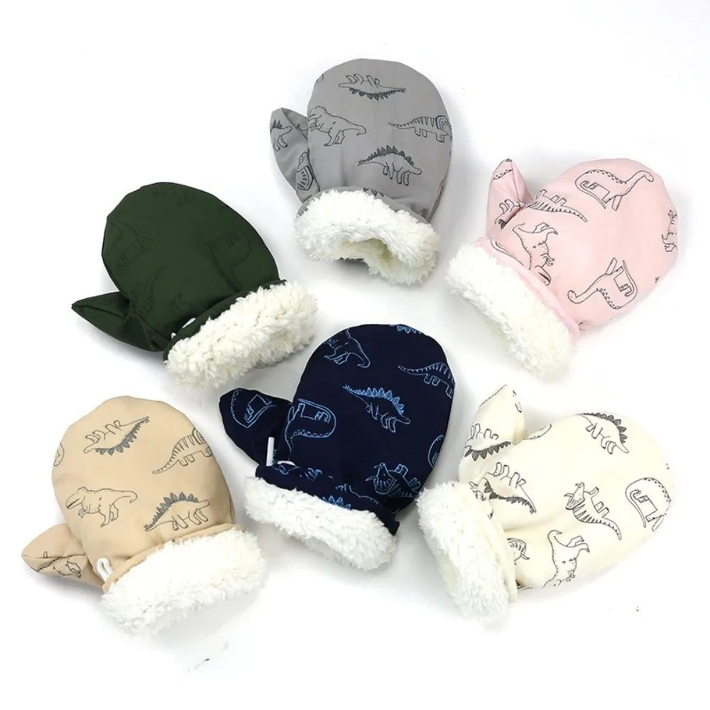 Toddler Dinosaur Snow Mittens – Fleece-Lined, Sizes S, M, L