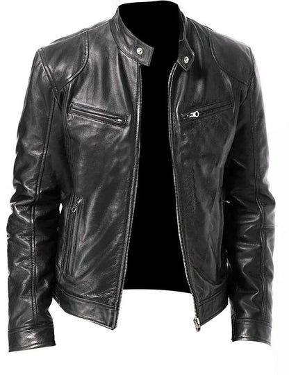 Chaqueta motera de cuero sintético de corte holgado para hombre