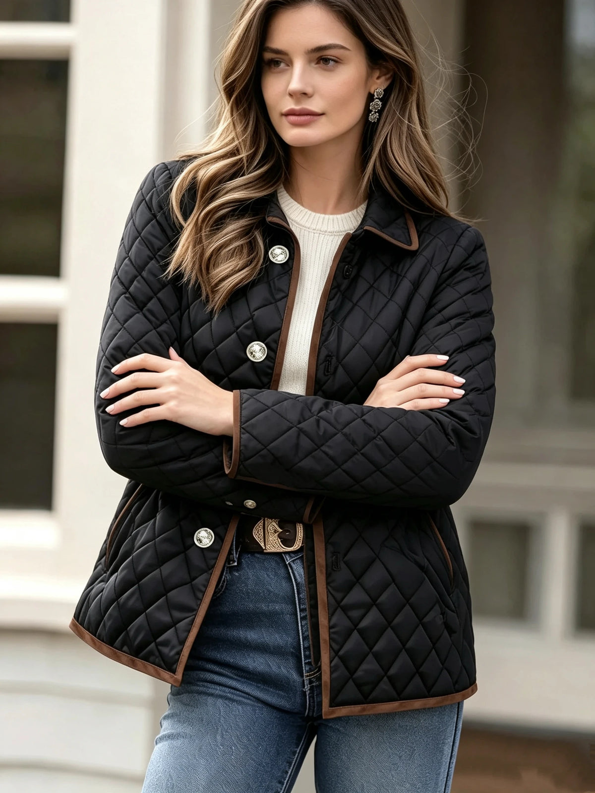 Ladies Classic Autumn Winter Plaid Cotton Jacket Short Quilted Coat Original Stitching Cotton Clothing Outerwear