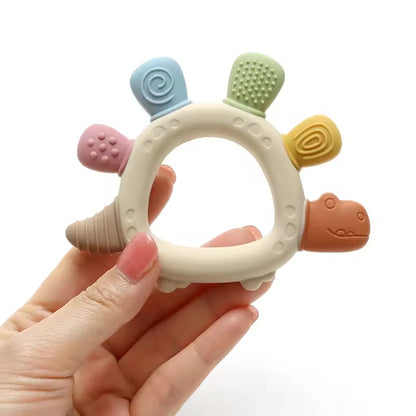 Anneau de dentition en silicone bébé dinosaure – Jouet de mastication pour nourrisson sans BPA, facile à saisir et cadeau de naissance