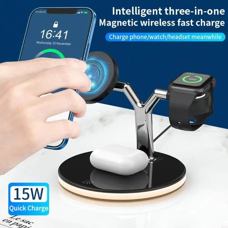 3-in-1 Magnetic Wireless Charger for Phone, Watch & Earbuds