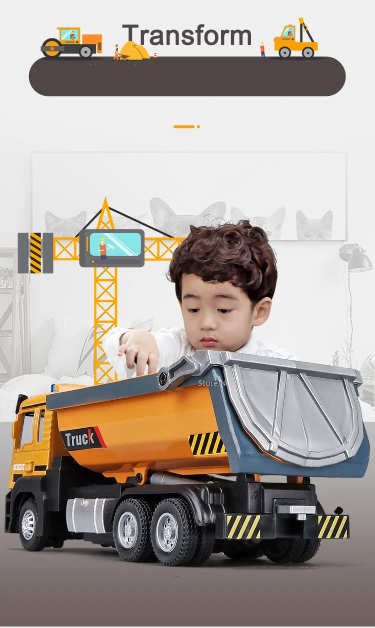 1:50 Die-Cast Dump Truck – Pull-Back Toy with Lights & Sounds