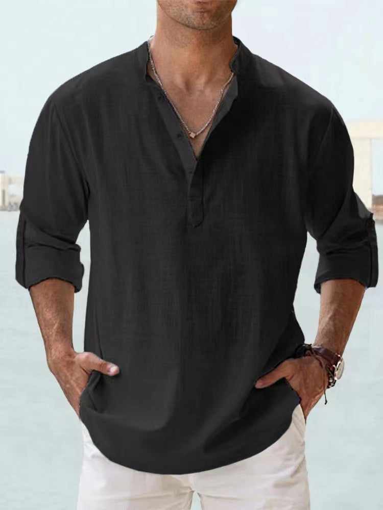 Men's Cotton Long-Sleeve Henley Shirt