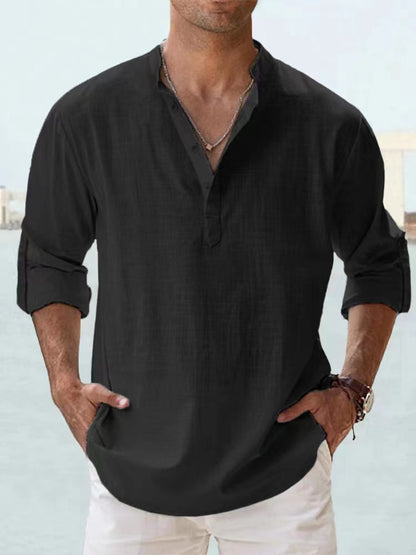Camicia Henley da uomo a maniche lunghe in cotone