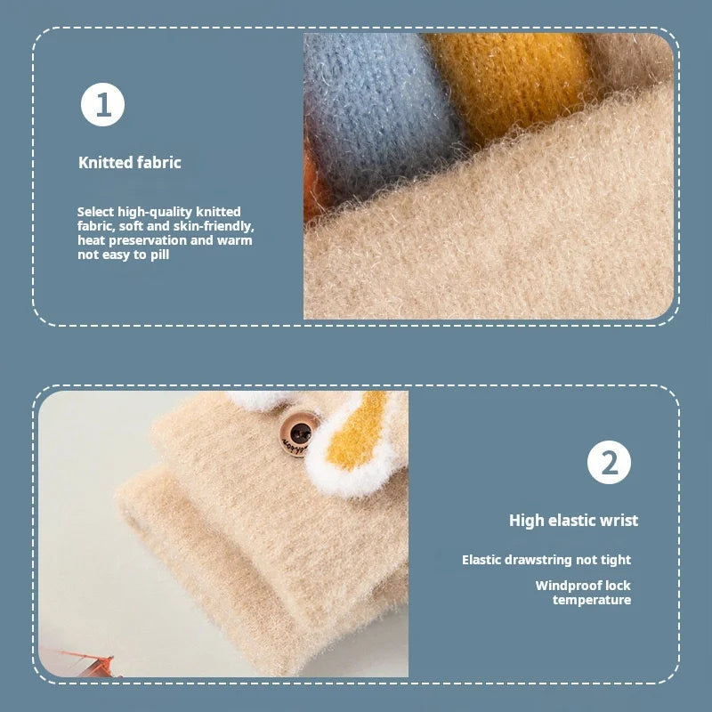 Kids' Bunny Flip-Top Knit Gloves – Half-Finger Mittens (Ages 4–11)