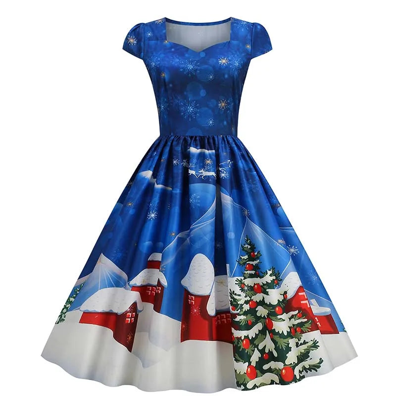Women's Vintage-Style Printed A-Line Party Dress