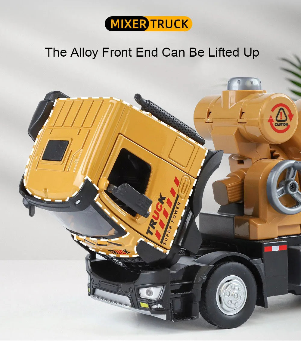 1:24 Diecast Crane & Mixer Truck with Lights, Sounds & Pull-Back
