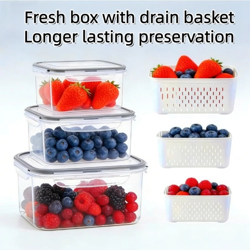 6-Piece Fridge Produce Containers with Drain Baskets & Sealed Lids