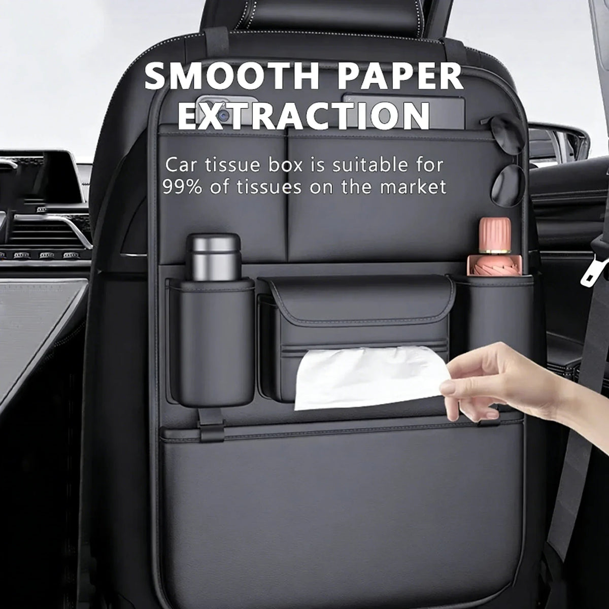 Car Seat Back Organizer & Kick Mat – 6-Pocket Backseat Storage