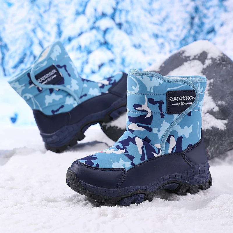 Children Snow Boots Winter Shoes Plush Waterproof Fabric Non-Slip Boys Girls Shoes Rubber Sole Fashion Warm Outdoor Boots New