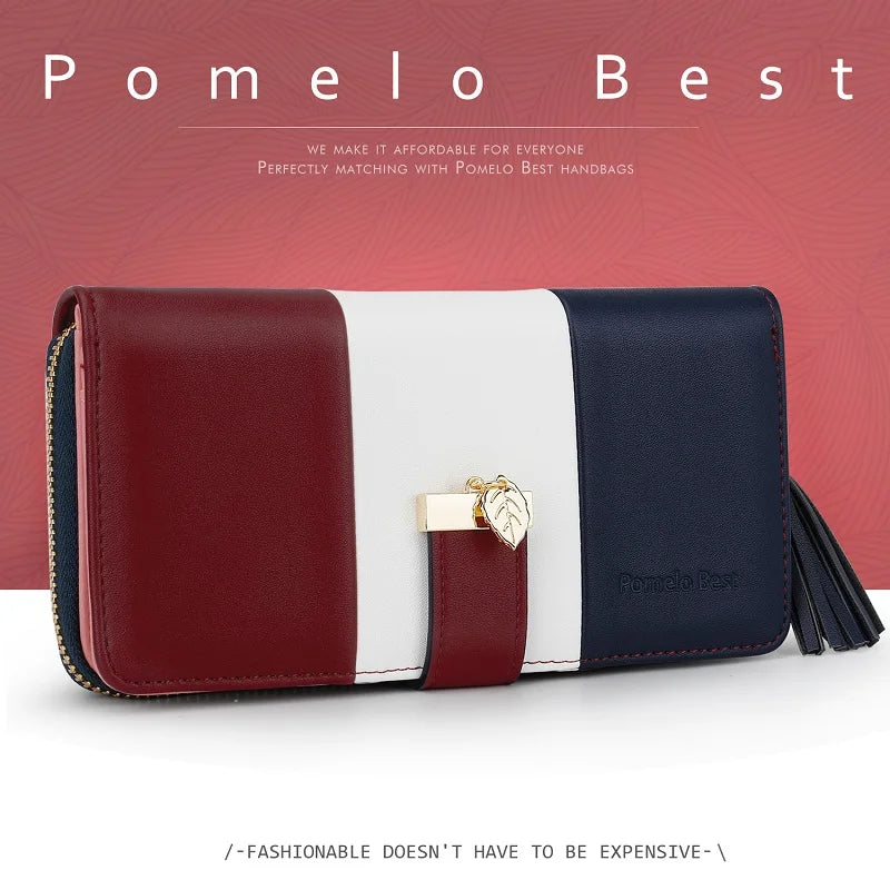 Women's Colour-Block Long Zip Wallet – RFID Blocking, 9 Card Slots, Fits a Phone