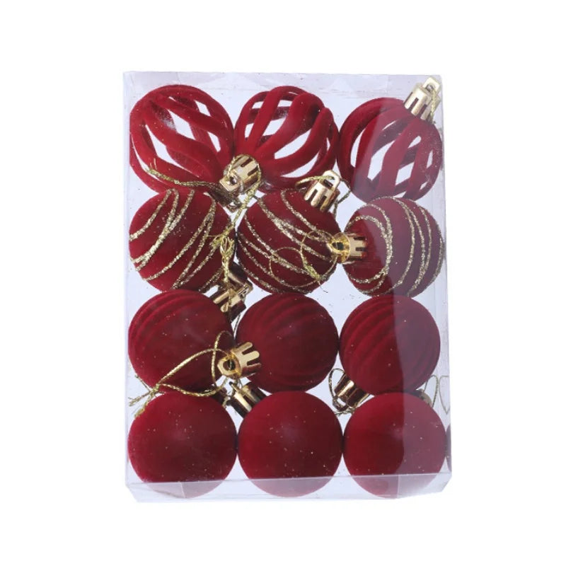 Velvet Christmas Ball Ornaments – 4 cm Vintage Baubles, Set of 6 or 12
